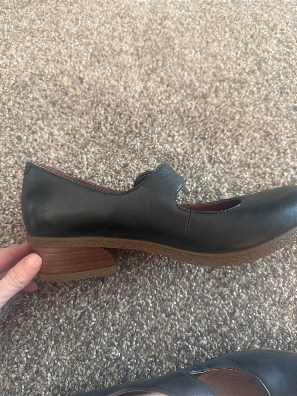 Dansko Black Leather Mary Jane Flats with Button Strap - Picture 3 of 8
